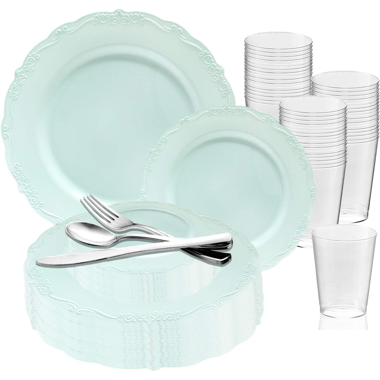 360 Piece Elegant Disposable Plastic Dinnerware Set for 60 Guests