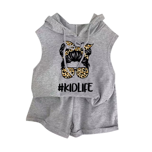 Hiiyo Little Girls Clothes Set Sweatsuits Sports Sleeveless Hooded Tank Top Shorts Outfits