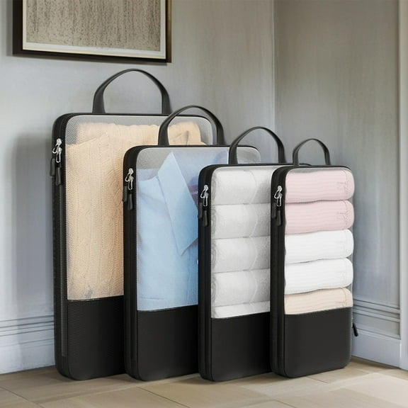 4 Piece Travel Compression Packing Cubes Set Space Saving Organizers For Luggage Mesh Bags For Effortless Trip Packing