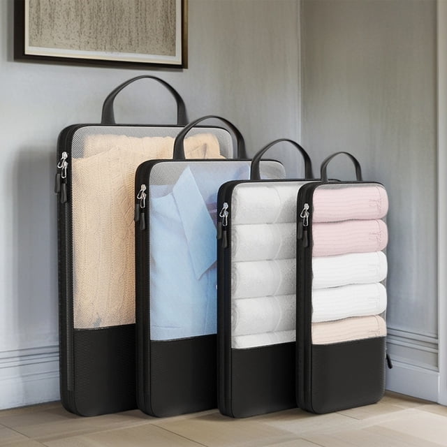 4 Piece Travel Compression Packing Cubes Set Space Saving Organizers For Luggage Mesh Bags For Effortless Trip Packing