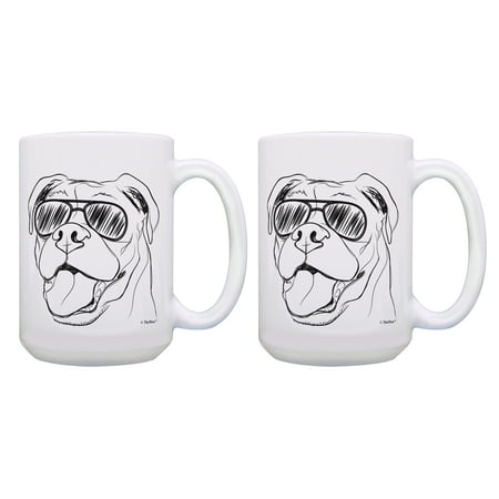 

ThisWear Dog Mugs Boxer Wearing Sunglasses Dog Gift Set 2 Pack Gift 15oz Coffee Mugs