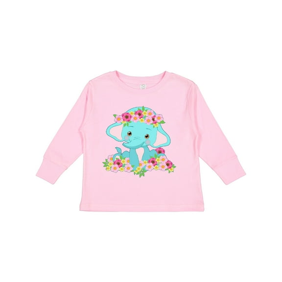 Inktastic Cute Baby Elephant with Flowers Boys or Girls Long Sleeve Toddler T-Shirt