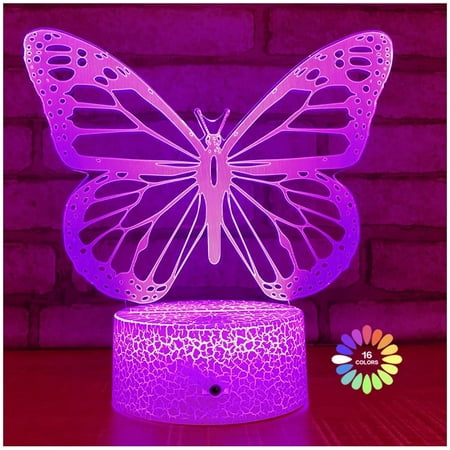 

ZHOUY Butterfly Night Light Birthday Gift for Girls 3D Illusion Lamp Kids Bedside Lamp with 16 Colors Changing Remote Control Butterfly Toys Girls Gifts