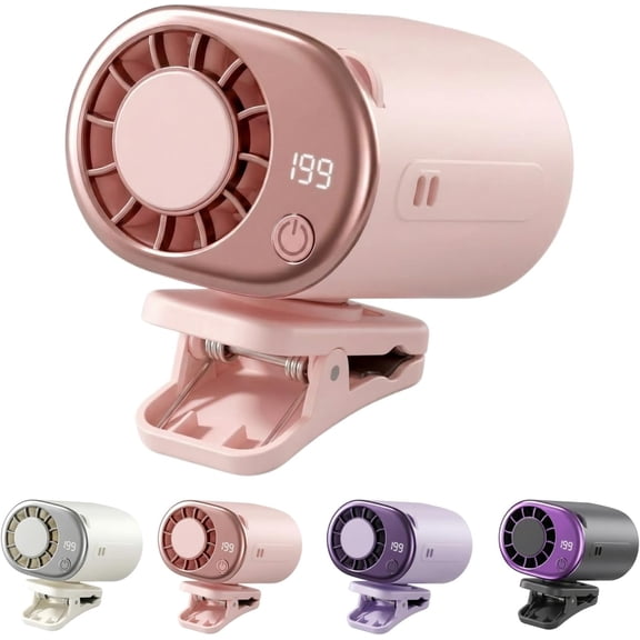 Clip On Air Conditioner Fan with Semiconductor Cooling, 199 Speeds Adjustable Portable Mini Cooling Fan with LED Display, 360° Rotation, USB Rechargeable for Car, Desk, Bike, Outdoor (Pink)
