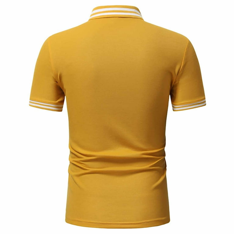 Juebong Yellow Mens Casual Fashion Polo Shirts Outdoor Short Sleeve Golf T shirts Orange Stripes Tees Tops X Large Yellow