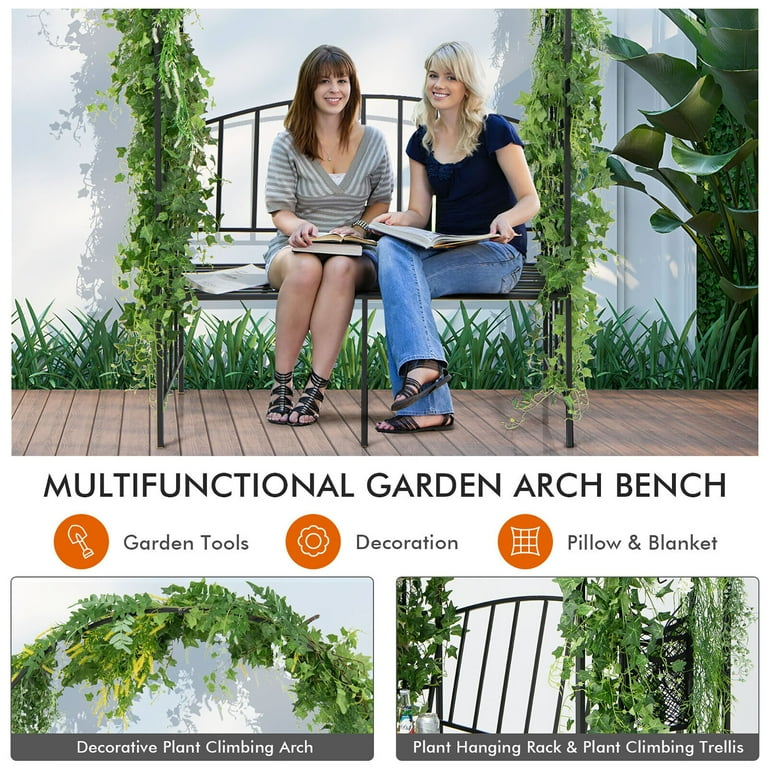 Gymax Steel Garden Arch w 2 Seat Bench 6 7 H x 3 8 W Outdoor