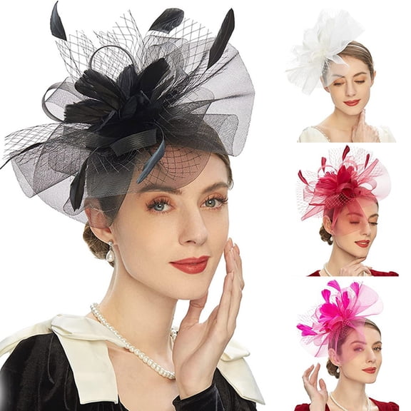 Fascinators for Women LSQii Flower Mesh Ribbons Bow Knot Headband Black Hair Clip Beret Pillbox Hat for Cocktail Tea Party Church Bridal Wedding Gift