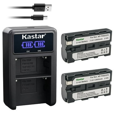 Kastar 2-Pack NP-F570 Battery and LED2 USB Charger Compatible with Lilliput 667GL70NP/H/Y, 969A/O/P, 969B/O/P On-Camera Video Monitor, Datavideo TLM-700K, iKan VXF7-V2, VH7i-1 Field Monitor