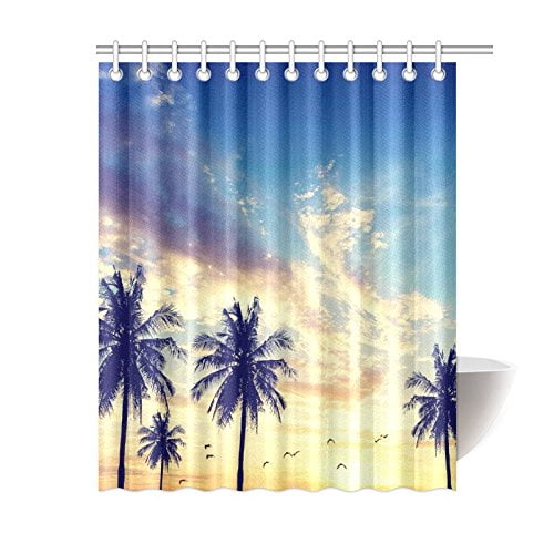 Gckg Dusk Summer Beach Shower Curtain Nature Island Coastal Palm Gckg Dusk Summer Beach Shower Curtain Nature Island Coastal Palm Tree Polyester Fabric Bathroom Sets With Hooks 60x72 Inches