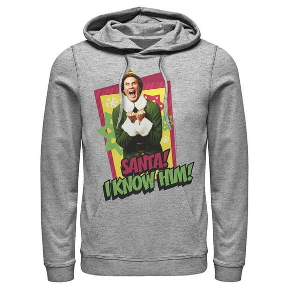 Men's Elf Santa I Know Him Quote Pull Over Hoodie Athletic Heather X Large