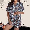 thumbnail image 2 of Feancey Pjs Shorts Sets for Women Halloween Ghost Bat Print Pajama 2 Piece Set Short Sleeve Button Down Sleepwear with Shorts Lounge Outfits Navy M, 2 of 7