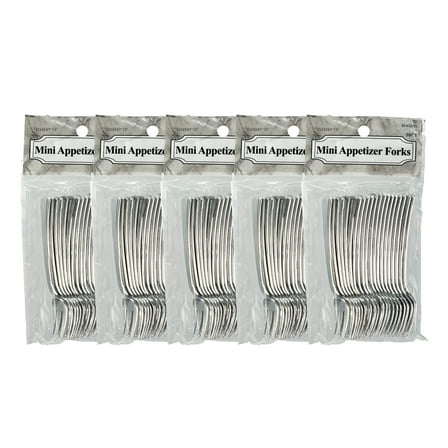 Appetizer Tasting Forks Mini Cutlery 4.5" Silver Plastic Disposable 5 pack (100)