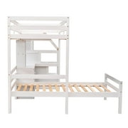 Euroco Wood Twin Bunk Loft Bed with Desk, Drawers and Shelf for Kids Teens, White