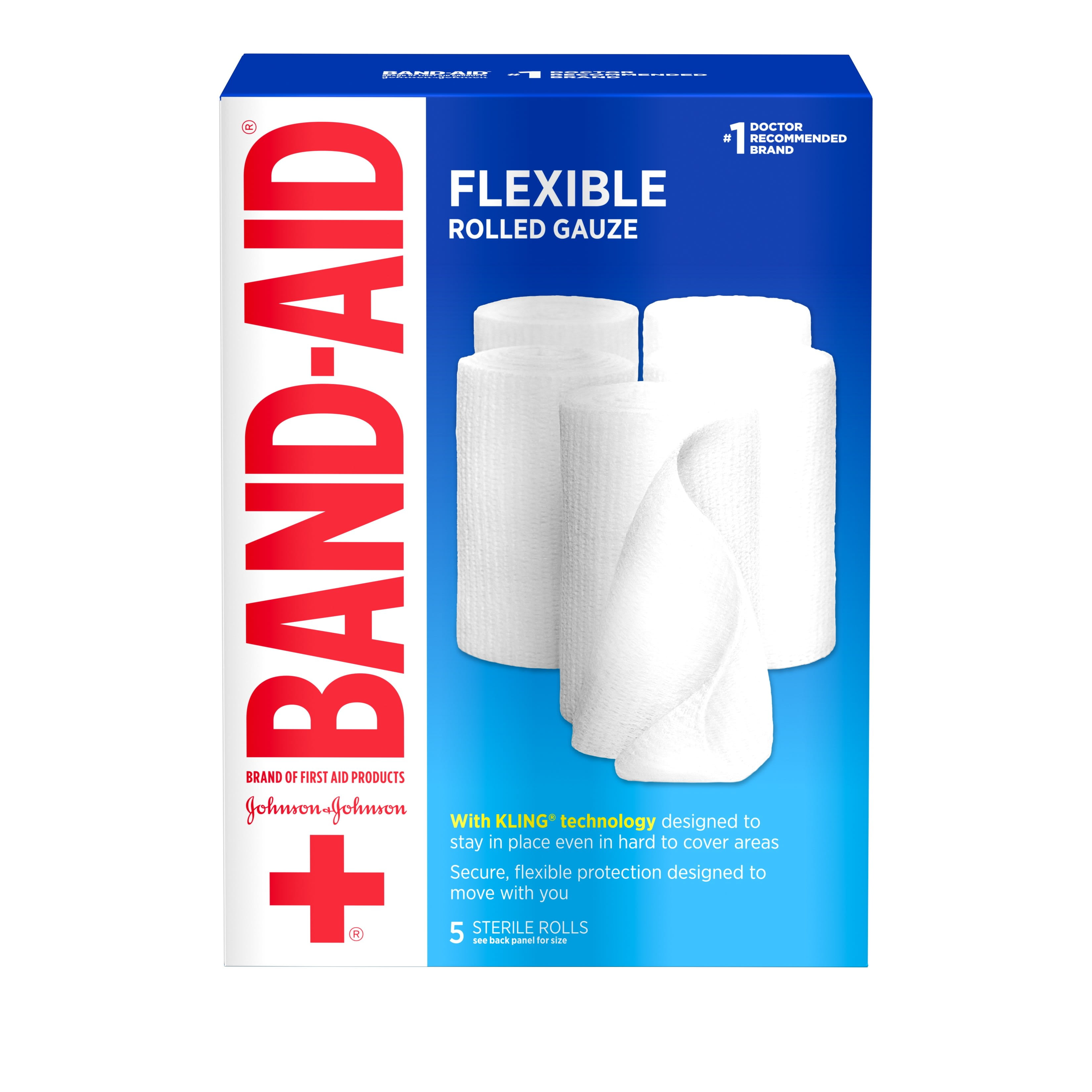 Band Aid Brand Flexible Rolled Medical Gauze, 4 in x 2.1 yd, 5 ct