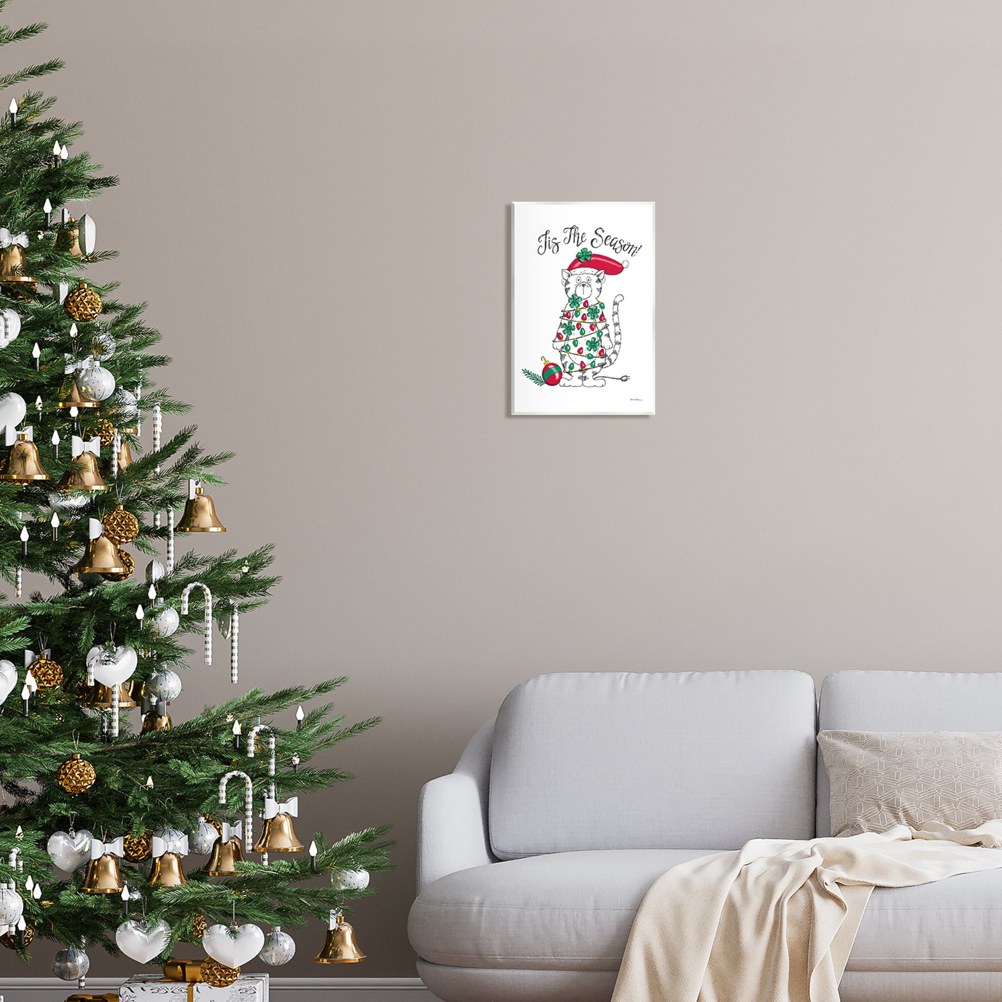 Stupell Industries Tis The Season Cat Holiday Painting Unframed Art Print Wall Art, 10 x 15
