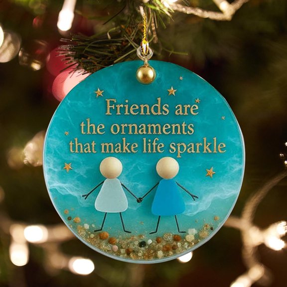 Diceymbol Friendship Sea Glass Christmas Ornament, Handcrafted Holiday Decoration, Symbolic Gift