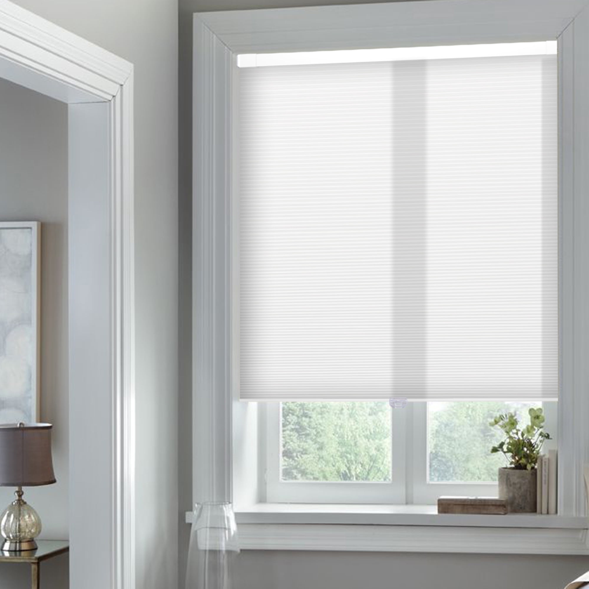 Cordless Cellular Shades No Drill No Tools Blinds Light Filtering Honeycomb Blinds for Windows Easy to Install Custom Cellular Blinds Privacy Window Blinds Shades, 59"W x 48"L, Light-Filter White