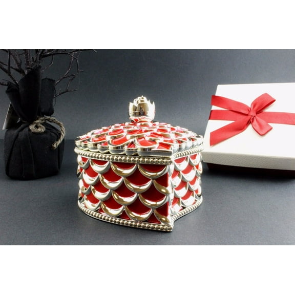 Quality Design Heart Shape Jewelry Treasure Box Red Gold Dresser Organizer Decor KT00045