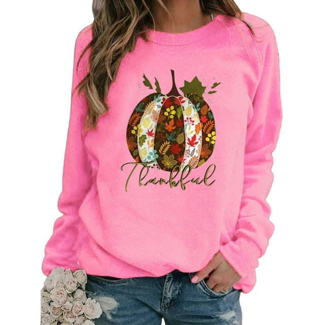 Innerwin L'action de Grâce Tops Citrouille Impression Femmes T-Shirt Parti Cou en Vrac Tee Rose XS