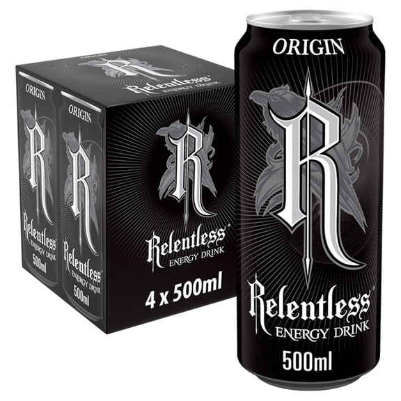 Relentless Origin Energy Drink 4x500ml, Imported from Britain