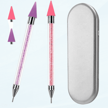 2 Pack Rhinestone Picker With Two Replaceable Wax Heads,Diamond Painting Dotting Pen Tool,Dual Ended Design Crystal Beads Acrylic Handle Stainless Steel Double Head(Pink Purple)