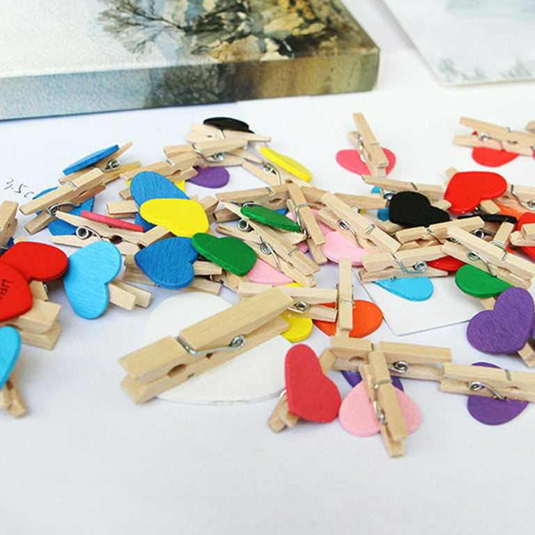 Mini Clothes Pins For Photo 50pcs Heart Shaped Wooden Photo Clips