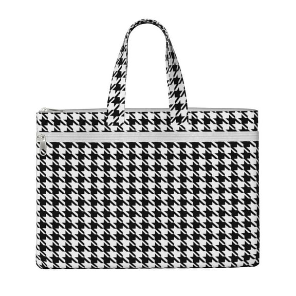 Canvas Handbags Casual Multi Pocket Tote Large Capacity Shopping Shoulder Bags With Pockets Work Wallet Suitable For Men Women Houndstooth Black