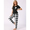thumbnail image 2 of DARING DIVA Women's Plaid Short Sleeve Tops with Pants Pajama Sets XS White, 2 of 5