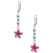 Silvertone Hot Pink and Purple Plumeria Flower Crystal Madison Leverback Earrings