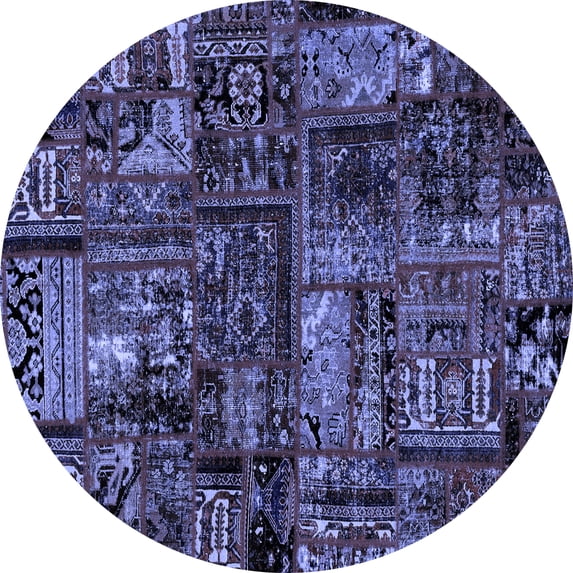 Ahgly Company Machine Washable Indoor Round Patchwork Blue Transitional Area Rugs, 8' Round