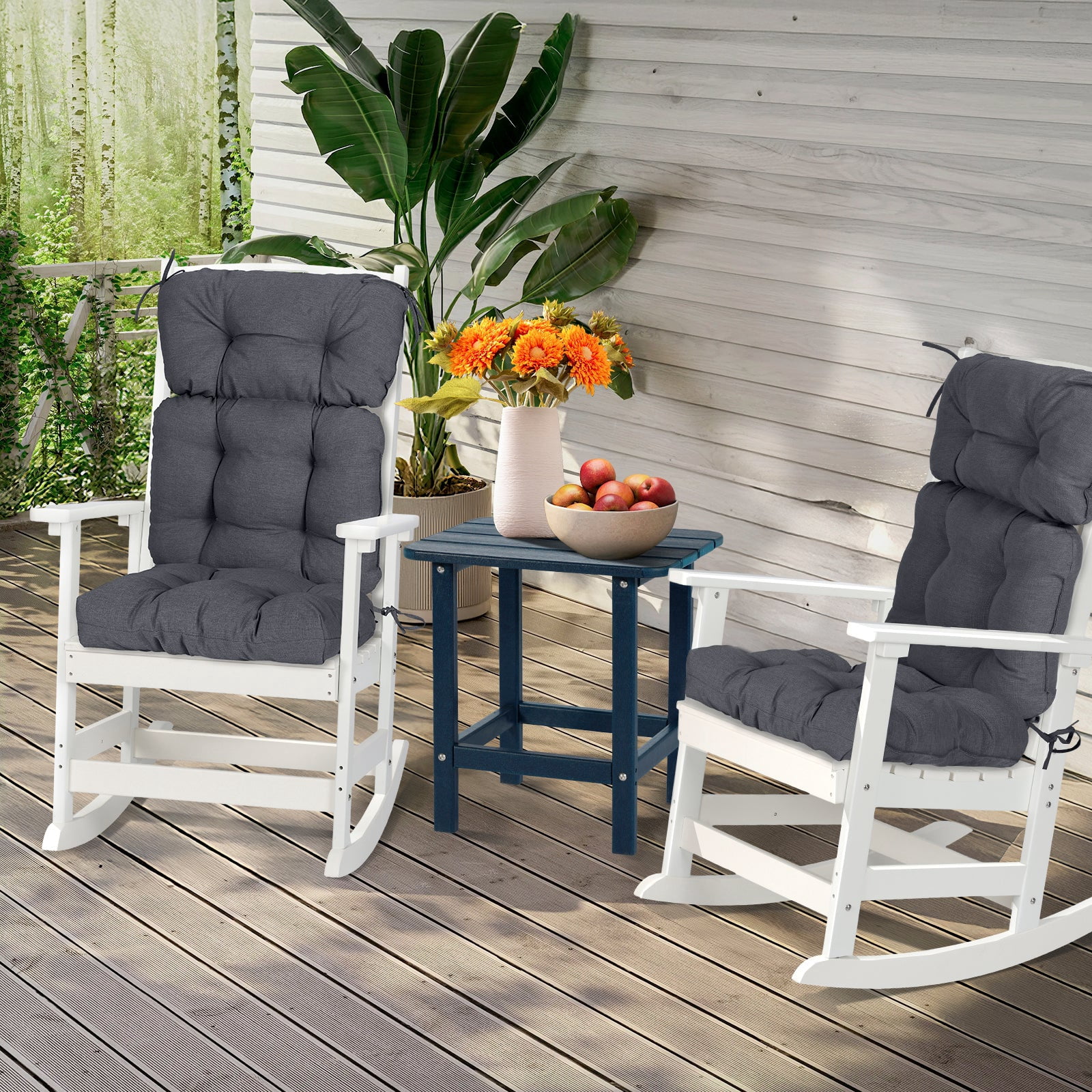 Aoodor Outdoor 45"x 22" x5" Tufted High Back Cushions Patio Replacement Chair Cushion with Ties, Water and Fade Resistant for All Weather (Dark Gray, Set of 2）
