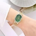 thumbnail image 2 of Women Vintage Gold Rome Watch Oval Case Adjustable Stainless Steel Watch Band Waterproof Analog Quartz Watch,Green, 2 of 6