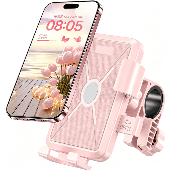 LADYGYM Pink Bike Phone Mount for Women ,Anti-Shake Bicycle & Scooter Phone Holder|Slide-To-Lock Bicycle Phone Holder ,360° Rotatable Anti-Shake Scooter Mount for Electric Bike ,Motorcycle