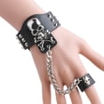 thumbnail image 2 of Pulsera de cuero estilo punk vintage para hombre, con diseño de calavera y cadena, color negro, 2 of 7