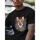 thumbnail image 2 of Camisetas de manga corta con estampado de perro y flores para hombre, cuello redondo, hojas verdes y flores., 2 of 8