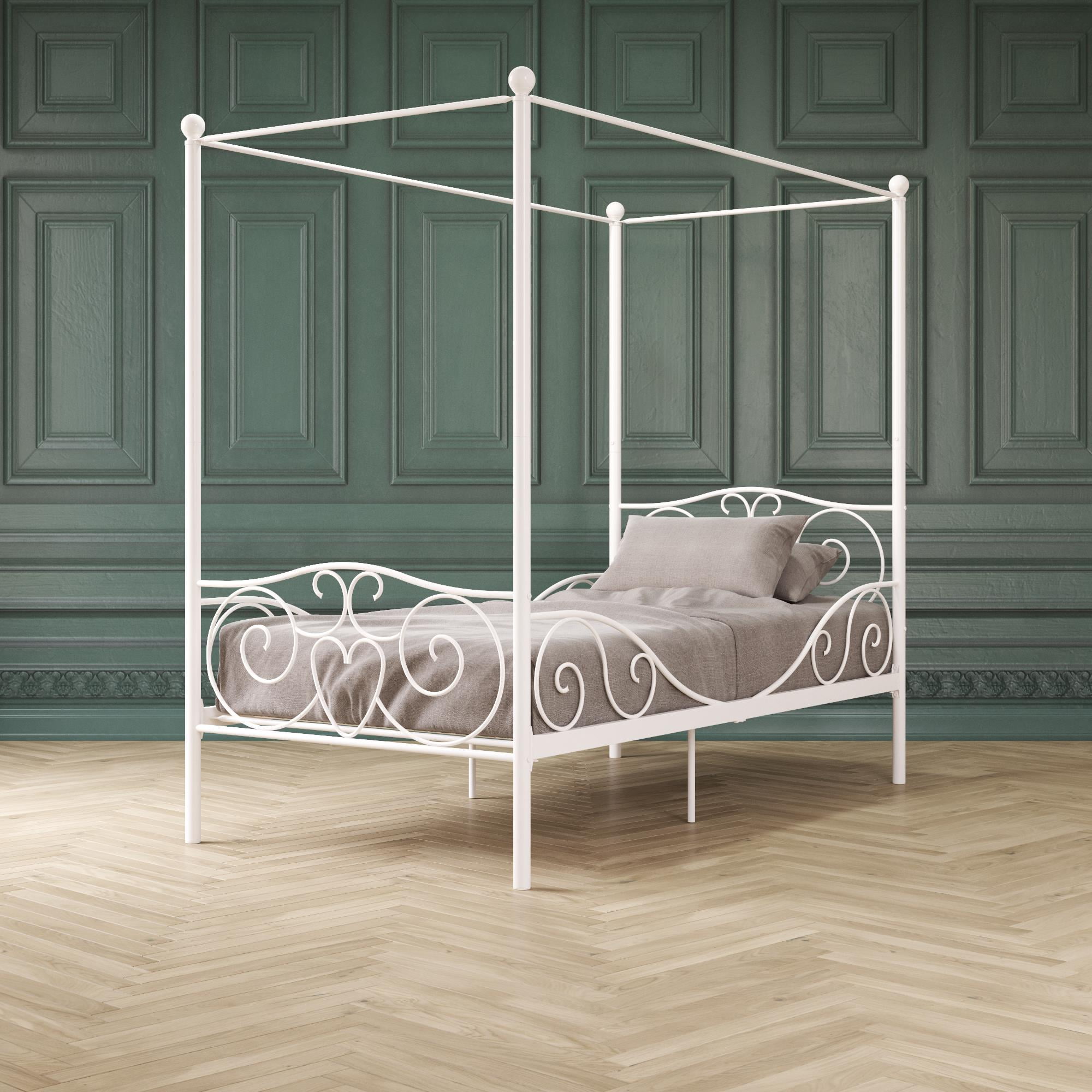 Oak Canopy Metal Bed Twin Size Frame, White Twin Canopy Bed Frame