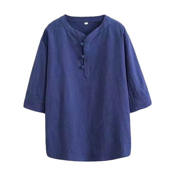 Camiseta de manga corta para hombre - Cuello redondo tipo mandarín - Corte holgado - Verano