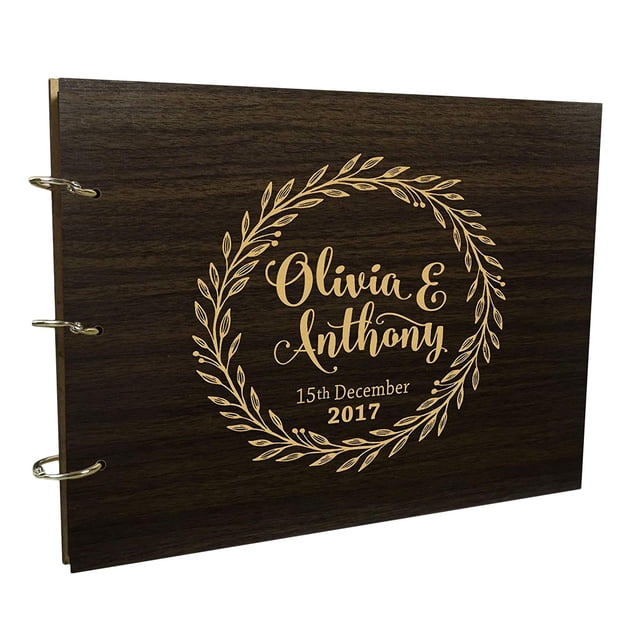 Personalized Name Engraved Bride & Groom Advice Book Rustic Wedding Wood Wooden Guest Book