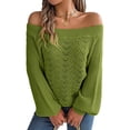 thumbnail image 2 of Crochet Tops for Women Off the Shoulder Sweaters Summer Long Sleeve Hollow Out Knit Beach Clothes Green S, 2 of 9