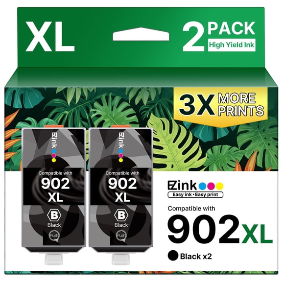 E-Z Ink Compatible 902 Ink for HP 902XL Black 2 Pack Replacement for 902XL Ink Cartridges for HP Printers to use with Officejet Pro 6978 6968 6970 69