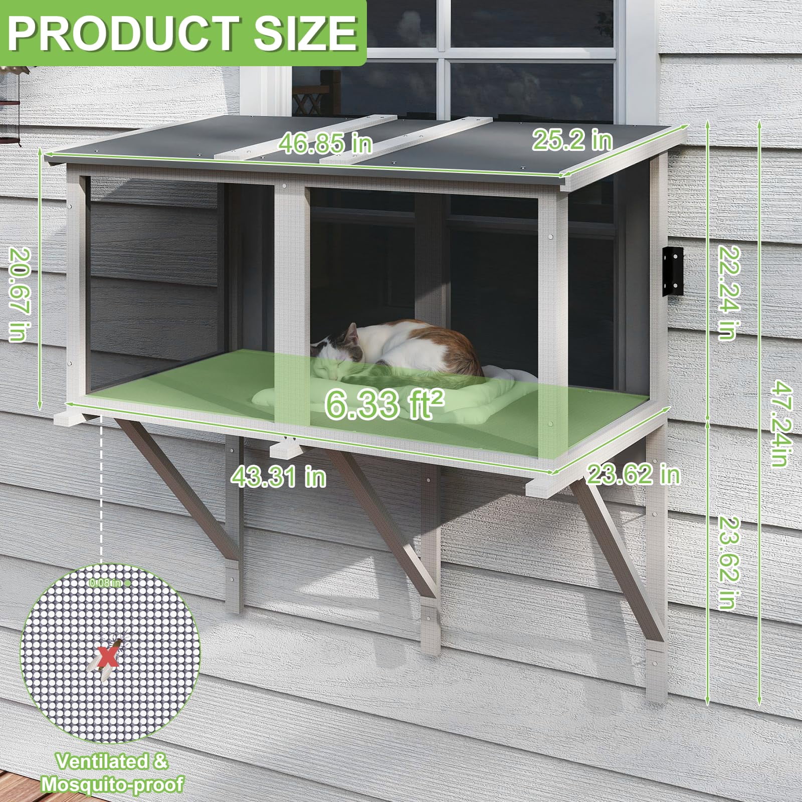 Gowoodhut 46.85" L Cat Window Box,Wooden Cat Window Enclosure for 1-3 Cats,Window Catio Outdoor Enclosure