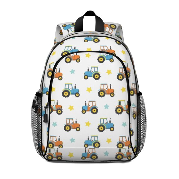 Tractor and Tractors Gray Pattern Backpack for School, Cute School Bag with Adjustable Shoulder Straps and Padded Back, 15"x11.42"x5.5"