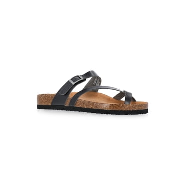 Time and Tru Women's Asymmetric Strap Footbed Sandals, Wide Width Available