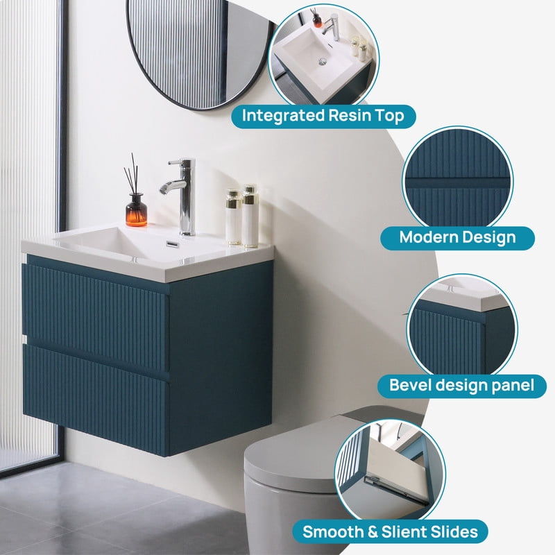Wonline 23.8inch Bathroom Vanity Cabinet with Sink and Double Drawers(White)