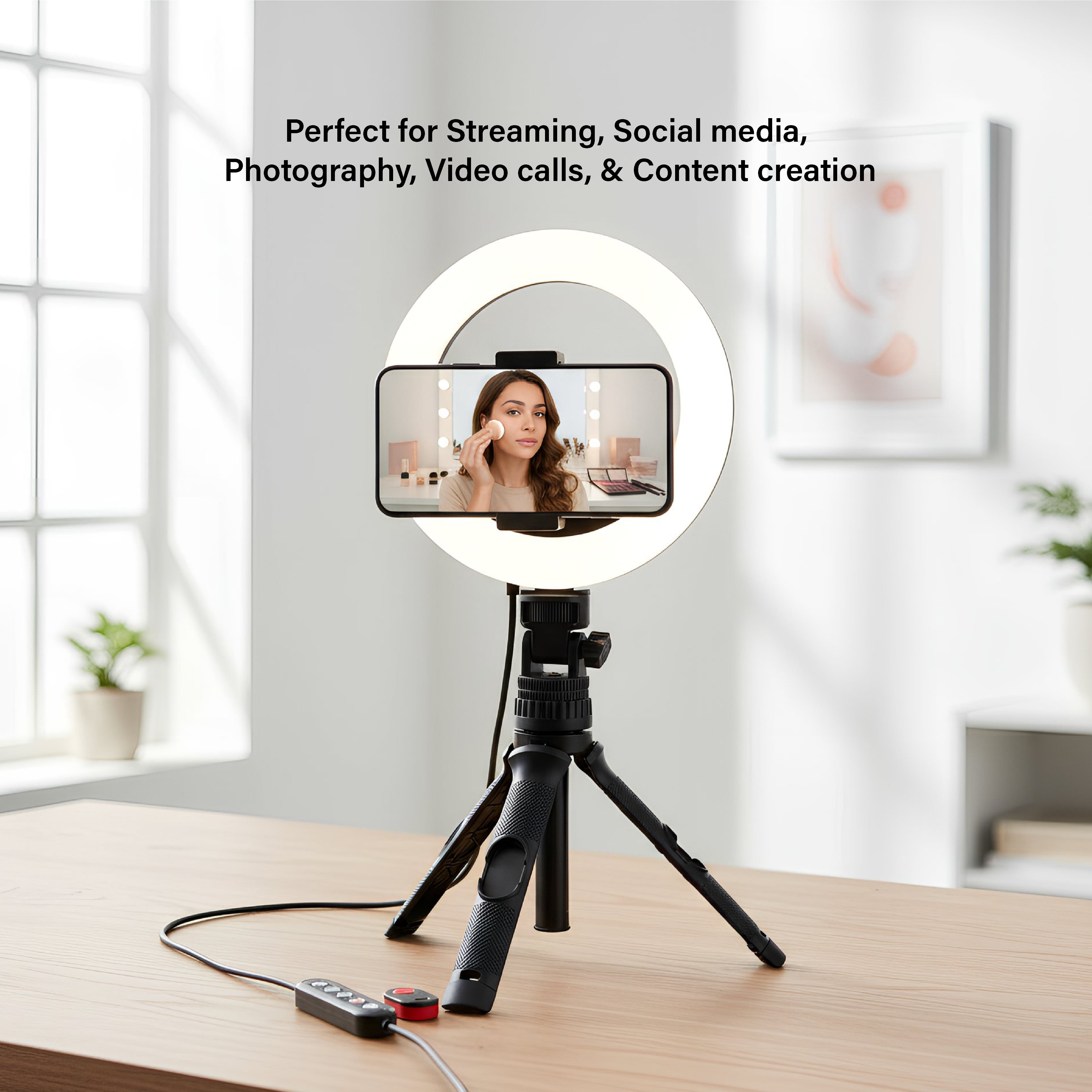 onn LED RGB Ring Light with Tripod Stand, Adjustable Height, Phone Holder & Bluetooth Remote for Selfies, TikTok, YouTube, Zoom, and Makeup