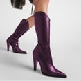 thumbnail image 3 of FSJ Women Sexy Pointed Closed Toe Knee High Boots Side Zipper Cone Heel Western Mid Calf Cowboy Boot Fashion Party Dressy Shoes Size 5 Purple, 3 of 4