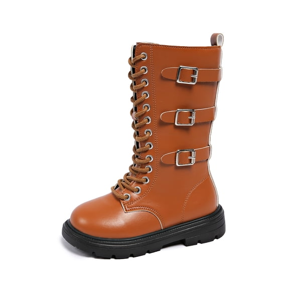 lnmuld Boots for Girls Stylish Autumn Girls Casual Boots Flat Thick Sole Non Durable PU Leather Upper Comfortable Footwear for Kids