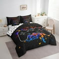 thumbnail image 3 of Erosebridal Balck Game Console Bed in a Bag Twin Size,Multicolor Graffiti Hippie Bed Set,Splatter Ink Bedding Twin Size For Boys,Super Cozy Bedroom Decor Reversible,7 Pieces, 3 of 7