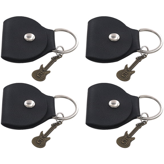 Tineasur Black Guitar Pick Bag with Metal Keychain for Musicians - 4Pcs