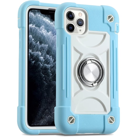 Compatible with iPhone 11 Pro Max Case 6.5 Inch with 360°Rotate Ring Stand, Military Grade Drop Protection Full Body Rugged Heavy Duty Case 3 in 1 Protective Durable Cover. (Ice Blue)